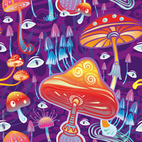 Seamless Pattern with Magic mushrooms