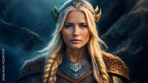 Obraz na płótnie portrait of a viking queen with blonde hair and blue eyes w salonie