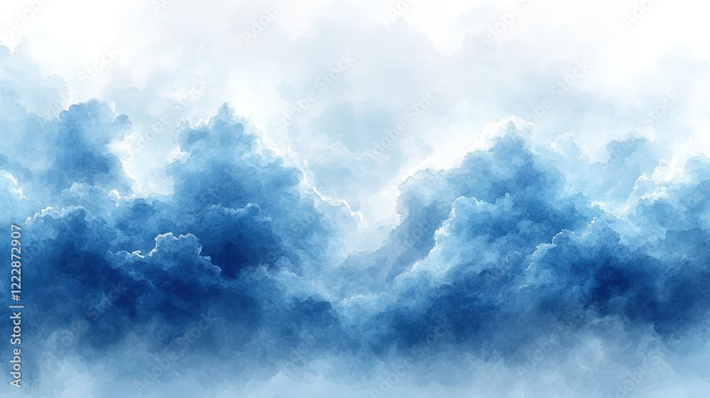 Fototapeta premium Abstract Blue Watercolor Background Featuring Soft Cloud Textures for Creative Projects and Designs