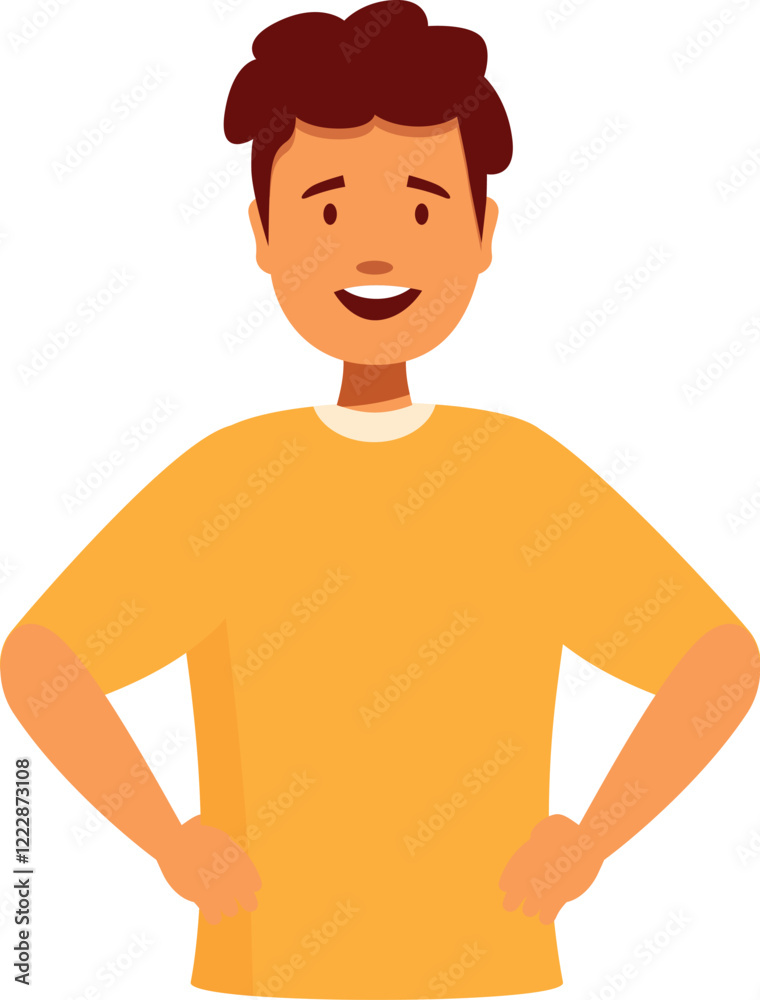 Fototapeta premium Portrait of a cheerful teenager standing with hands on hips, showcasing confidence and a positive attitude