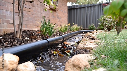 Installing a French drain for managing rainwater drainage around the home.