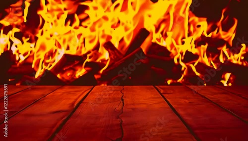 Burning Firewood on Wooden Floor