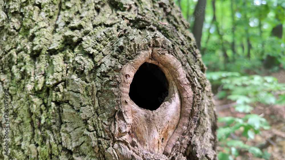 hole in the tree in the forest close up hole in the tree in the forest close up