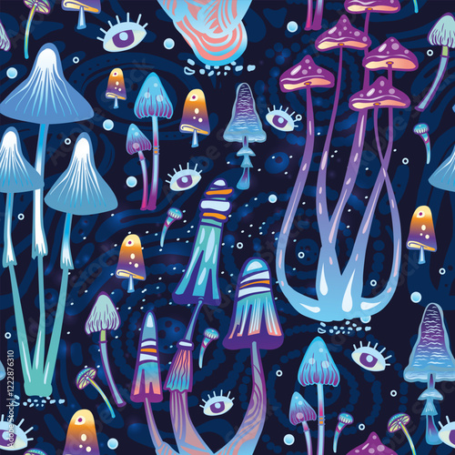 Seamless Pattern with Magic mushrooms