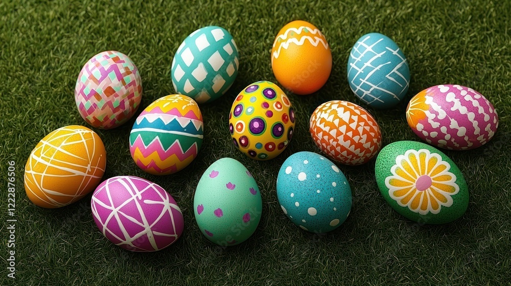 Obraz premium Colorful Easter Eggs on Grass