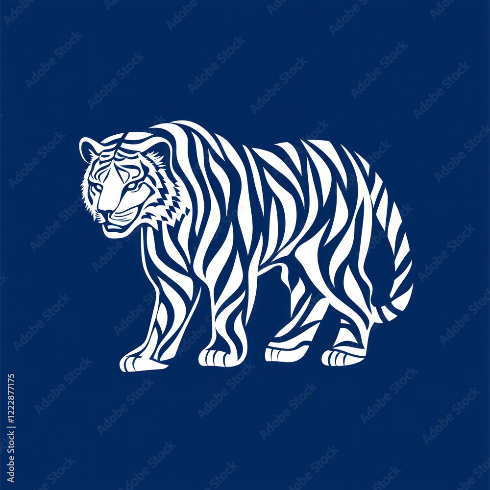 Obraz premium Stylized White Tiger Design On Dark Blue Background