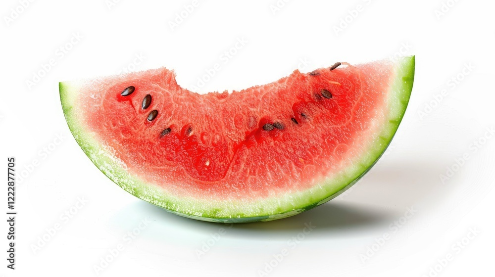 Refreshing Watermelon Slice Soaking Up Summer Sun on White Background Refreshing Watermelon Slice Soaking Up Summer Sun on White Background