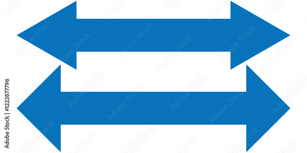 Horizontal dual sided long straight arrow signs. Black, red, blue stock pointer, direction, position symbol and double arrow icon isolated on white background. Vector graphic illustration 10. Horizontal dual sided long straight arrow signs. Black, red, blue stock pointer, direction, position symbol and double arrow icon isolated on white background. Vector graphic illustration 10.