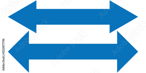 Horizontal dual sided long straight arrow signs. Black, red, blue stock pointer, direction, position symbol and double arrow icon isolated on white background. Vector graphic illustration 10.