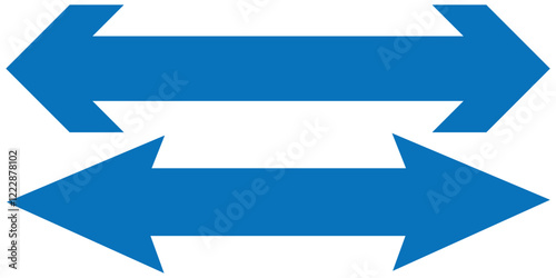 Horizontal dual sided long straight arrow signs. Black, red, blue stock pointer, direction, position symbol and double arrow icon isolated on white background. Vector graphic illustration 10.