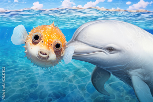 Puffer & dolphin digital paint illustration photo