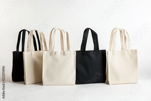 Elegant Canvas Tote Bags in Various Colors. Sustainable and Stylish Shopping Bags for Everyday Use. photo