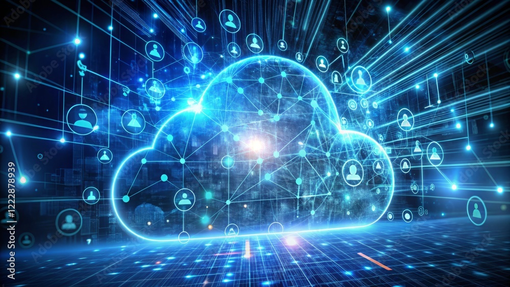 Abstract Digital Cloud Technology with Network Connections and Data Abstract Digital Cloud Technology with Network Connections and Data