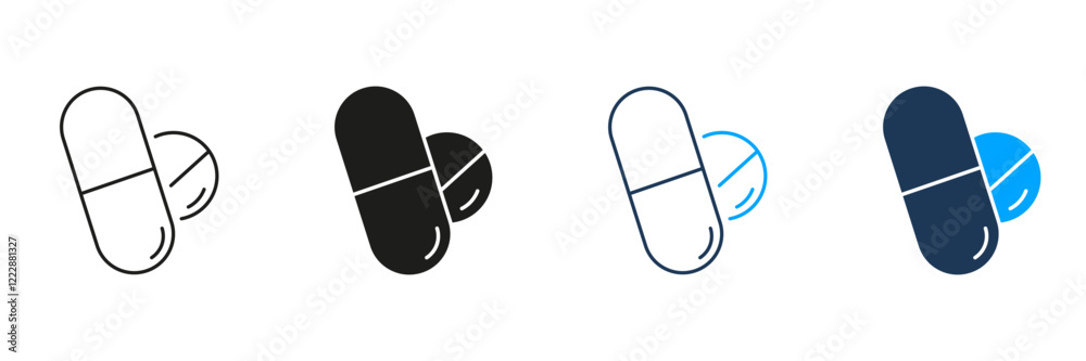 Pill and Capsule Line and Silhouette Icon Set. Medicine and Healthcare Supplement Symbol. Medication for Health and Sleep Aid. Editable Stroke. Isolated Vector Illustration Pill and Capsule Line and Silhouette Icon Set. Medicine and Healthcare Supplement Symbol. Medication for Health and Sleep Aid. Editable Stroke. Isolated Vector Illustration