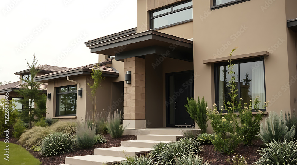 Fototapeta premium Modern Luxury Home Exterior: Contemporary Architecture and Landscaping Design