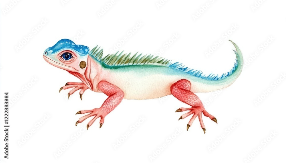 Naklejka premium Colorful lizard illustration showcasing vibrant features and unique anatomy against a white background