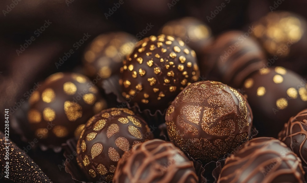Luxurious chocolate truffles adorned with golden accents