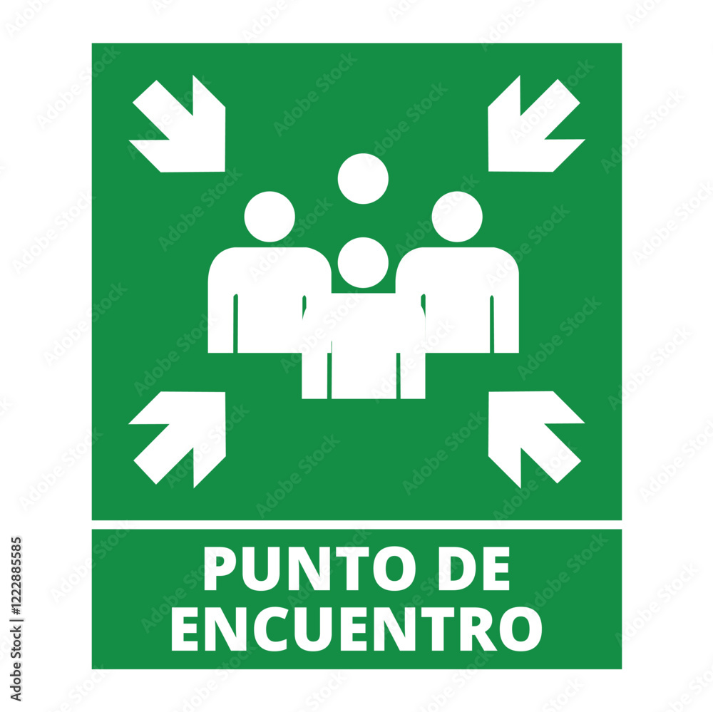 Green punto de encuentro sign on a white background (trad. assembly-meeting point)