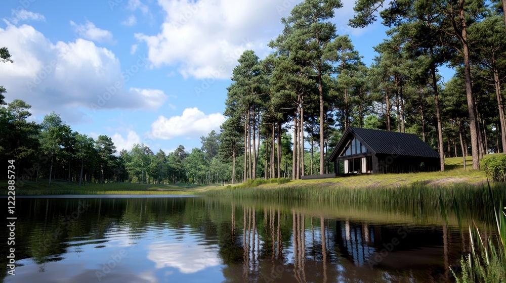 Obraz premium Secluded Lakeside Cabin