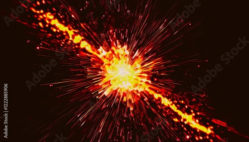 Fiery Explosion with Radiating Sparks in Space