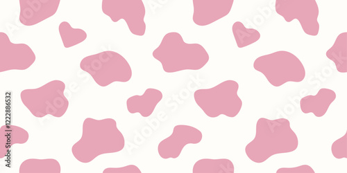 Simple pink animal texture background. Dalmatian wallpaper for textile, wrapping paper, fabric, cover design. Seamless pattern with cow print. 