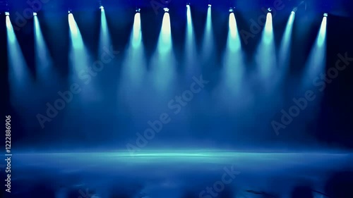 Empty Stage with Blue Spotlights