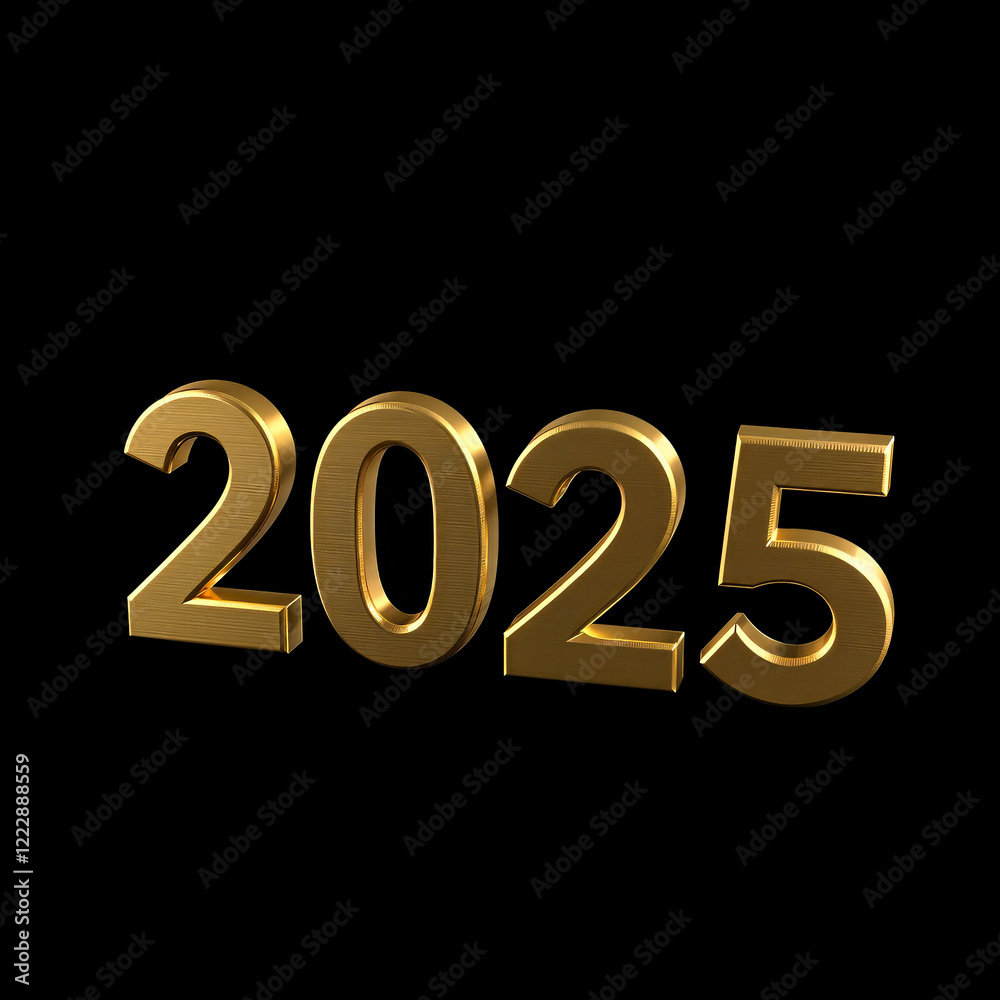 three-dimensional gold-colored digits 2025 against a black background three-dimensional gold-colored digits 2025 against a black background
