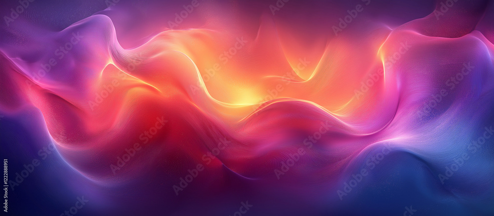 Fototapeta premium Vibrant abstract background featuring smooth wavy lines and dynamic gradients in purple, blue, orange, and pink, ideal for trendy presentations, posters, and modern design projects