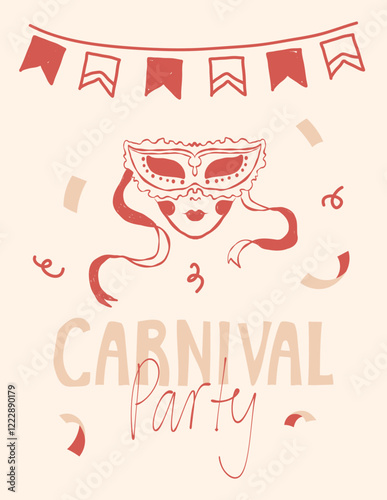 Invitation template, banner with hand drawn carnival masks for carnival party