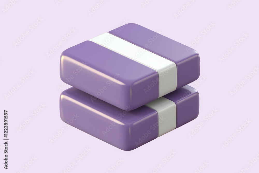 Two purple 3D cubes stacked, each with a white stripe across the center. Two purple 3D cubes stacked, each with a white stripe across the center.