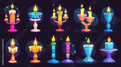 Jewish Holidays Hanukkah Icons Menorah Decorations Stock Photo photo