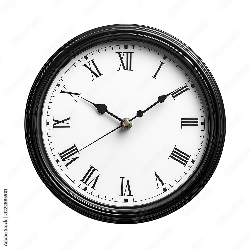 Simple wall clock, isolated cutout object with shadow, isolated on white background Simple wall clock, isolated cutout object with shadow, isolated on white background