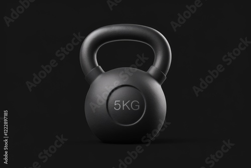 A black 5kg kettlebell, a common piece of fitness equipment used for strength training and conditioning exercises. photo