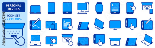 Icons in two colors about personal devices