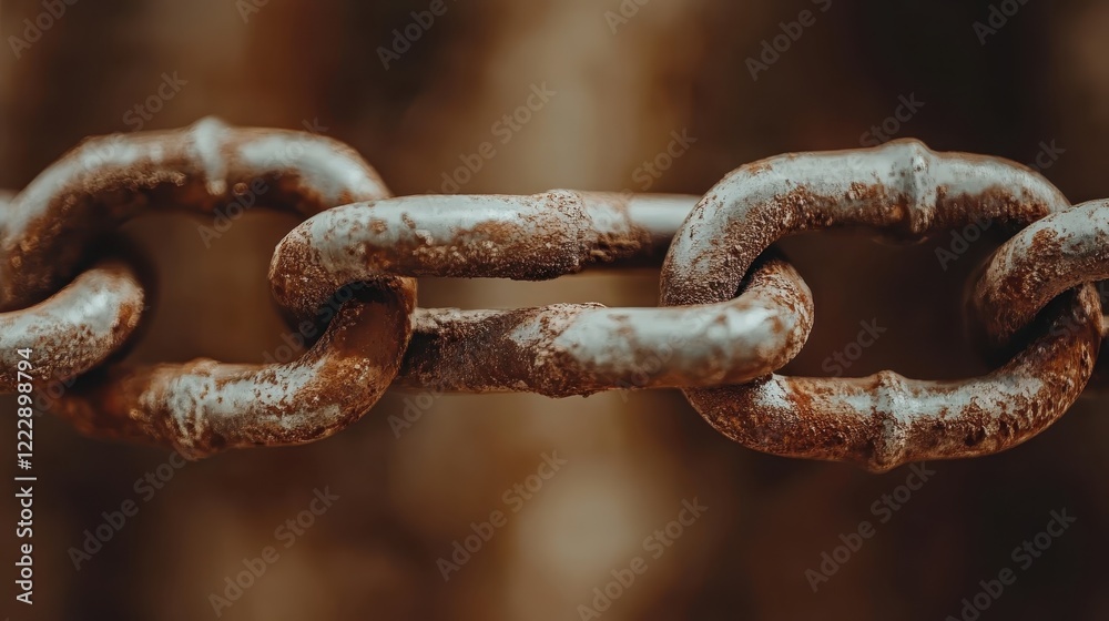 A close-up view of a rusty link chain, capturing the intricate details and textures that illustrate the beauty in wear, aging, and industrial aesthetics. A close-up view of a rusty link chain, capturing the intricate details and textures that illustrate the beauty in wear, aging, and industrial aesthetics.