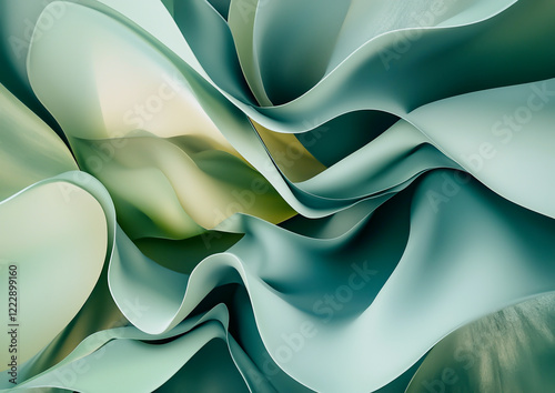 Abstract Design Featuring Layered Greenish Leaves With Soft, Ethereal Textures