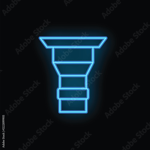 Blue glowing neon sign icon of a drain or sink hole, representing plumbing and bathroom fixtures
