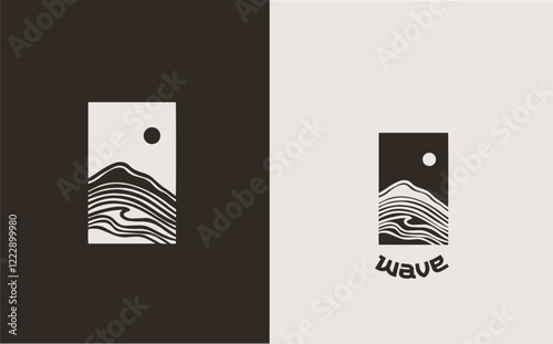 Ocean waves in a circle. Minimalistic and simple vector design photo