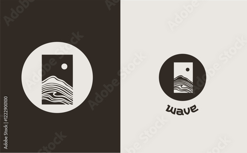 Ocean waves in a circle. Minimalistic and simple vector design photo