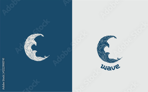 Ocean waves in a circle. Minimalistic and simple vector design photo