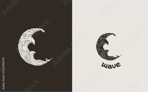 Ocean waves in a circle. Minimalistic and simple vector design photo