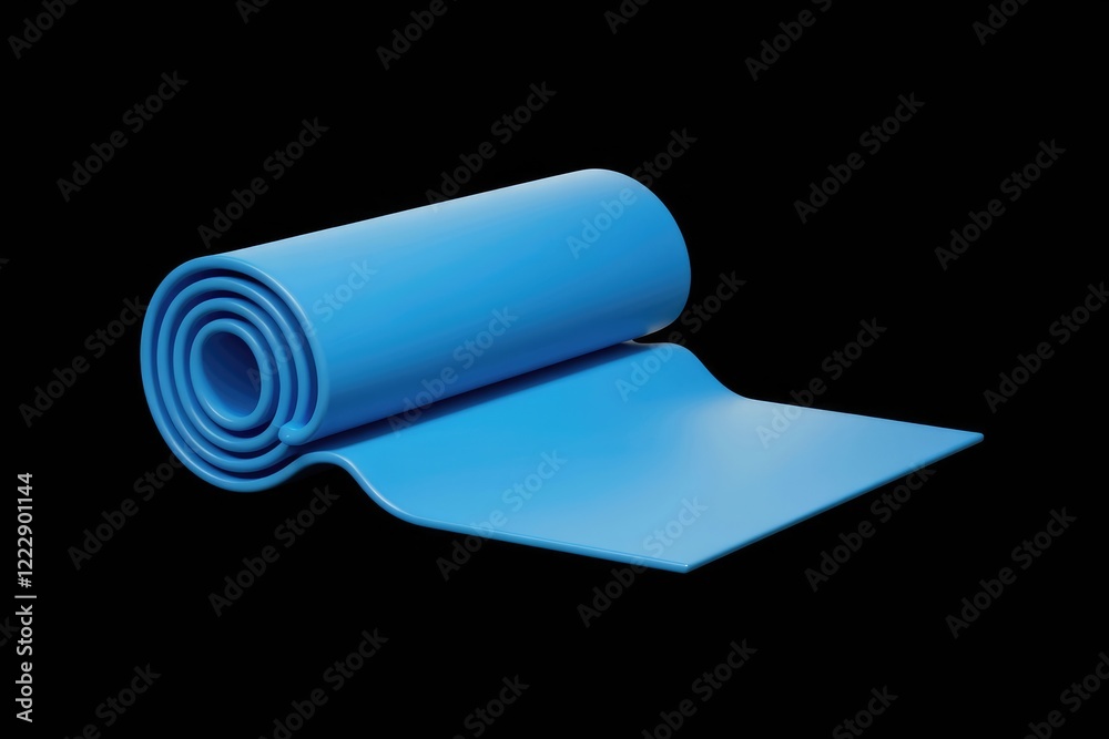 A rolled-up bright blue yoga mat, isolated on a transparent background, ready for fitness. A rolled-up bright blue yoga mat, isolated on a transparent background, ready for fitness.