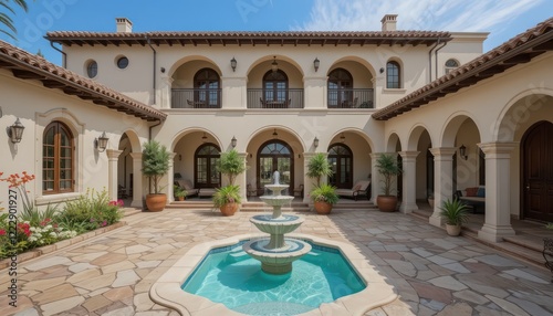 Hacienda-style home with a central courtyard