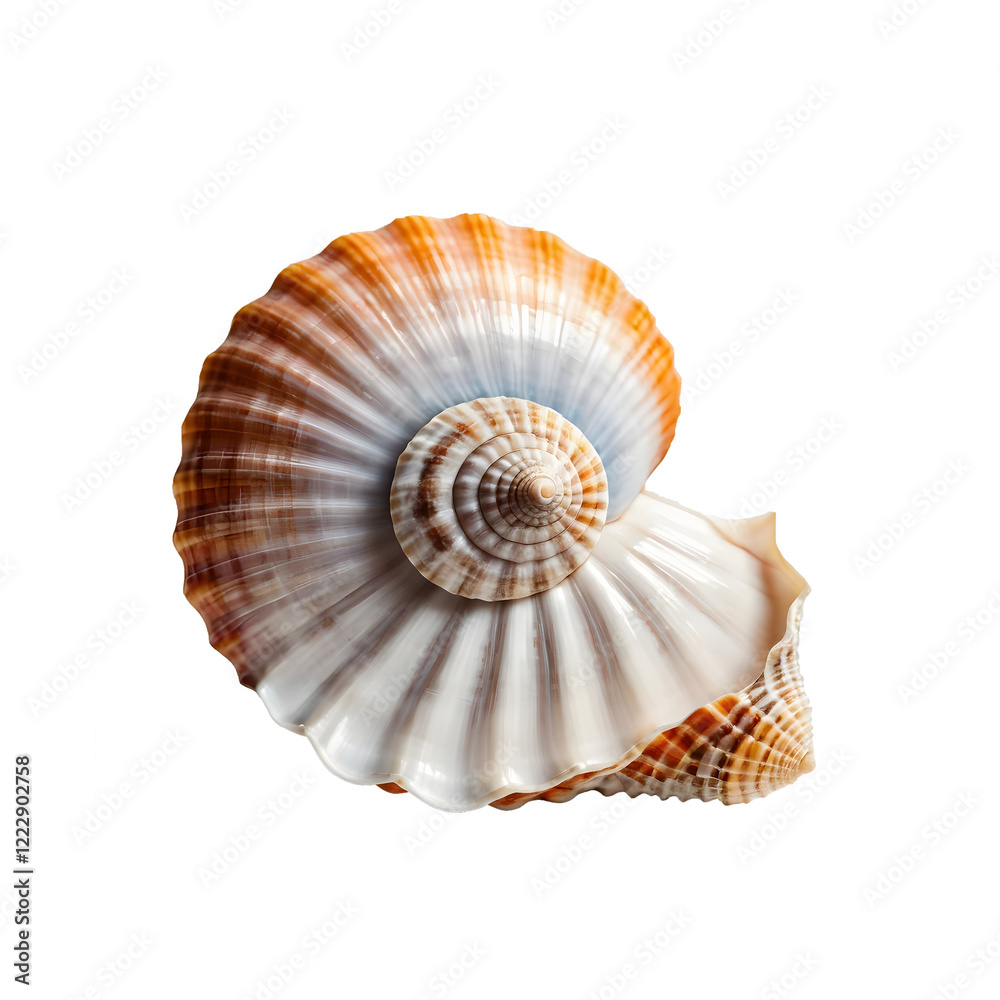 Obraz premium Close up of a beautiful spiral seashell with transparent background.