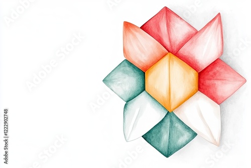 Colorful geometric flower design with vibrant petals and a soft background, suitable for art projects