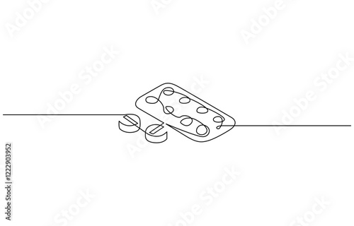 Continuous Line Drawing of Medicine Pills Icon. Hand Drawn Symbol Vector Illustration, One Continuous Line Drawing of Medicine Pill Icon. Single Line Vector Illustration.