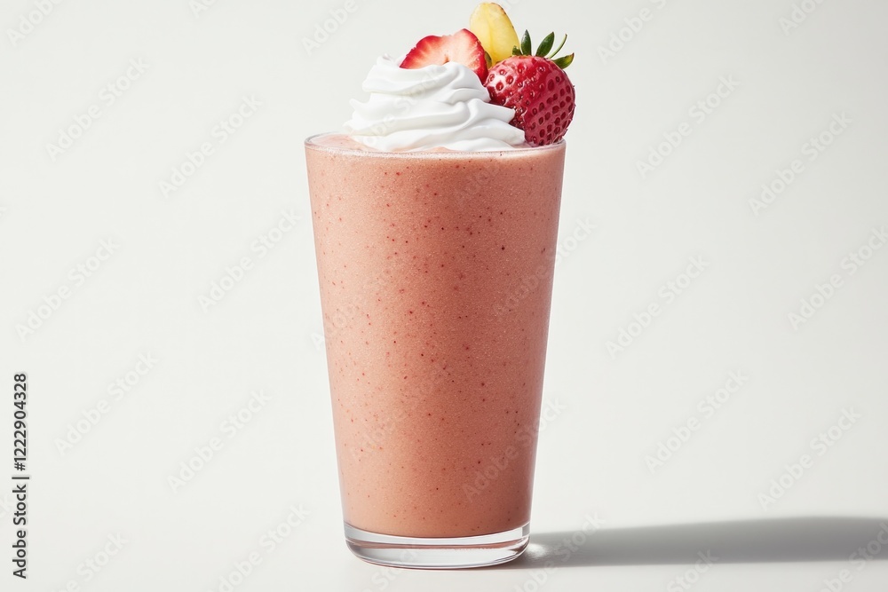 Refreshing smoothie topped with whipped cream and fresh fruit ac Refreshing smoothie topped with whipped cream and fresh fruit ac