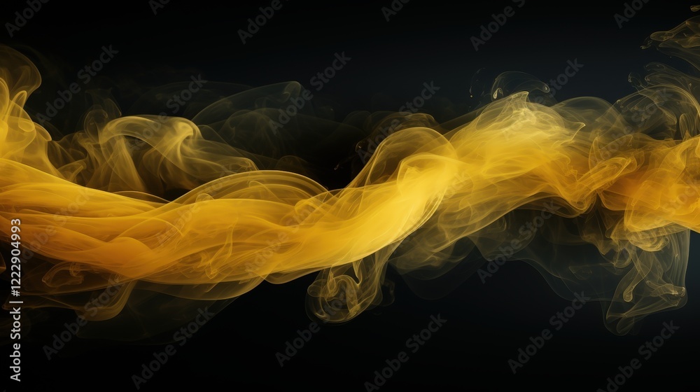 Fototapeta premium Yellow Wisp of Smoke Flowing Gracefully on a Black Background - Ethereal Abstract Art with Soft Curves and Fluid Motion