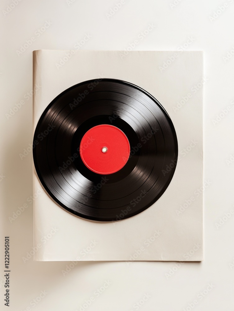 Obraz premium Record on white surface with red disc