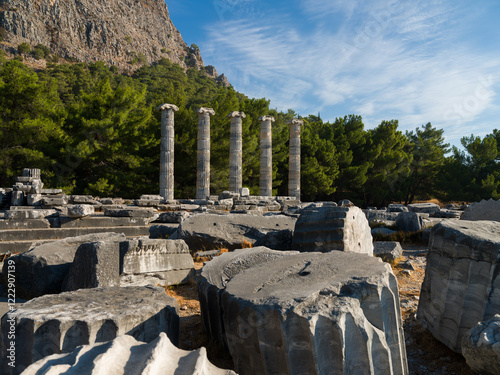 The temple of Athena in the ruins of Priene. Historical heritage of Turkey. Soke district, Aydin province, Turkey photo